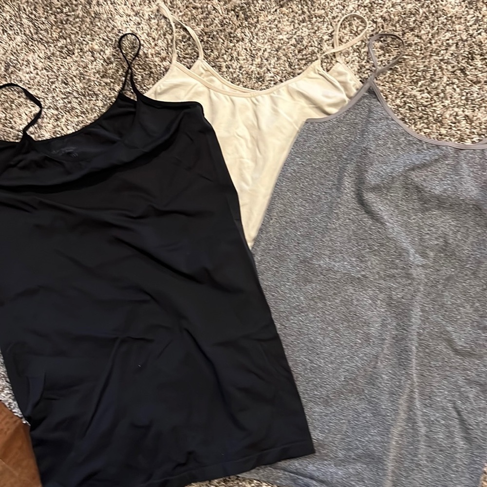 Bundle of 3 BeMaternity stretch knit Tank tops in Black, Cream, Grey L/XL